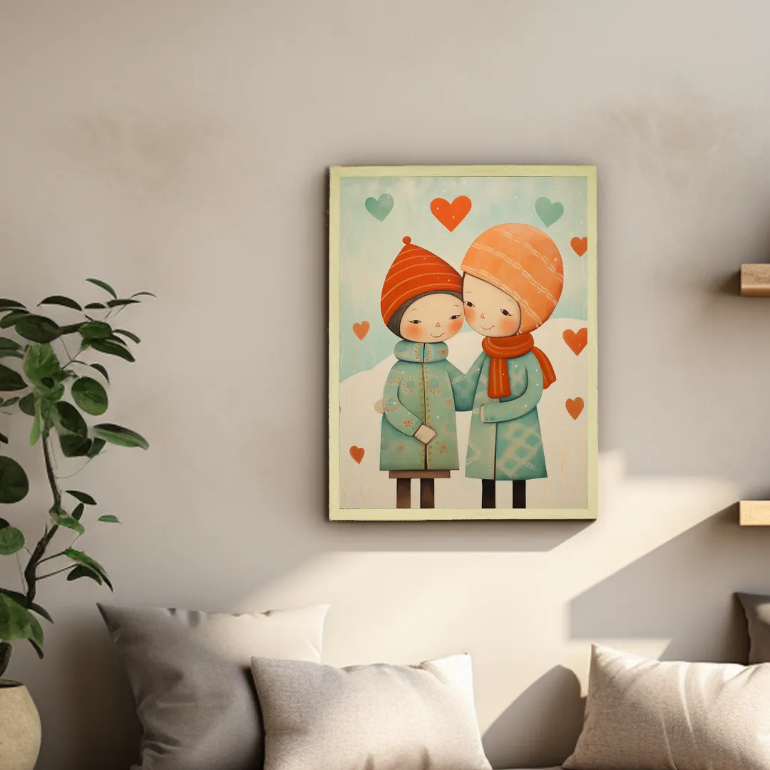 Warmth Within: Sowpeace's Premium Boy & Girl Winter Canvas Art – Handcrafted Indian-Inspired Prints for Cozy Holiday Decor